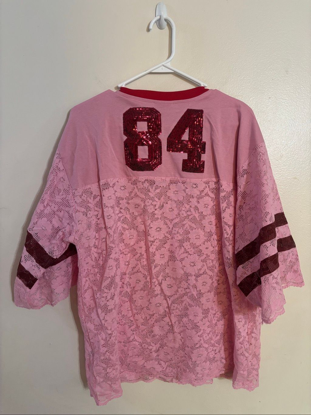 Nwot Sabbi The Lace Varsity Sequin Cotton Candy Oversized Jersey Women's Xxs — image 8 of 8